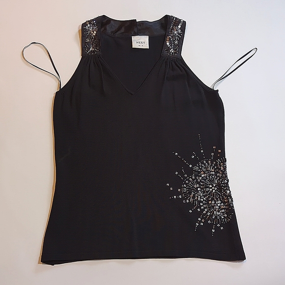 Classy black summer knit top size 10, all buttons seams and beads/sequins in VGC - Picture 7 of 15